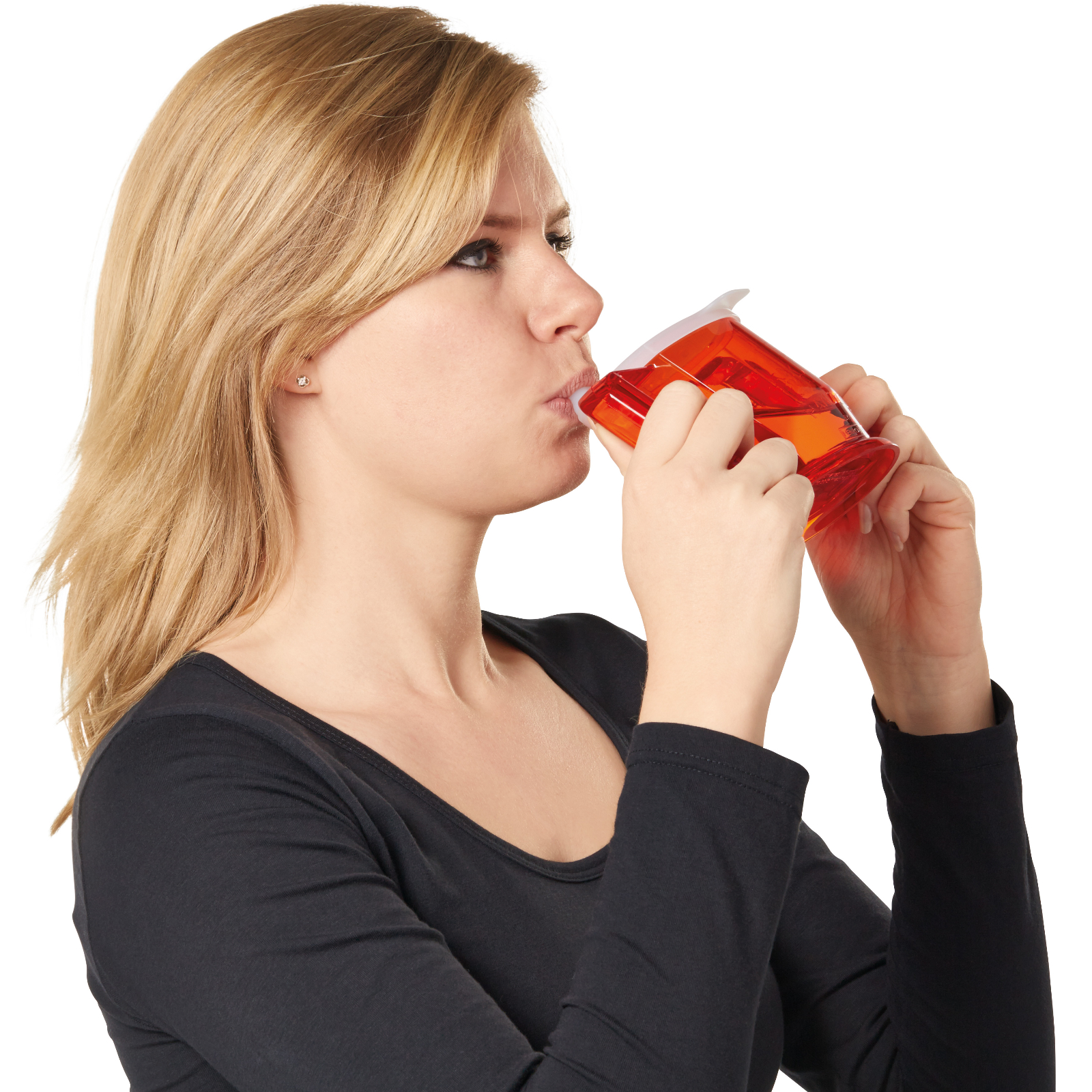 handycup schuine drinkbeker rood gebruiken