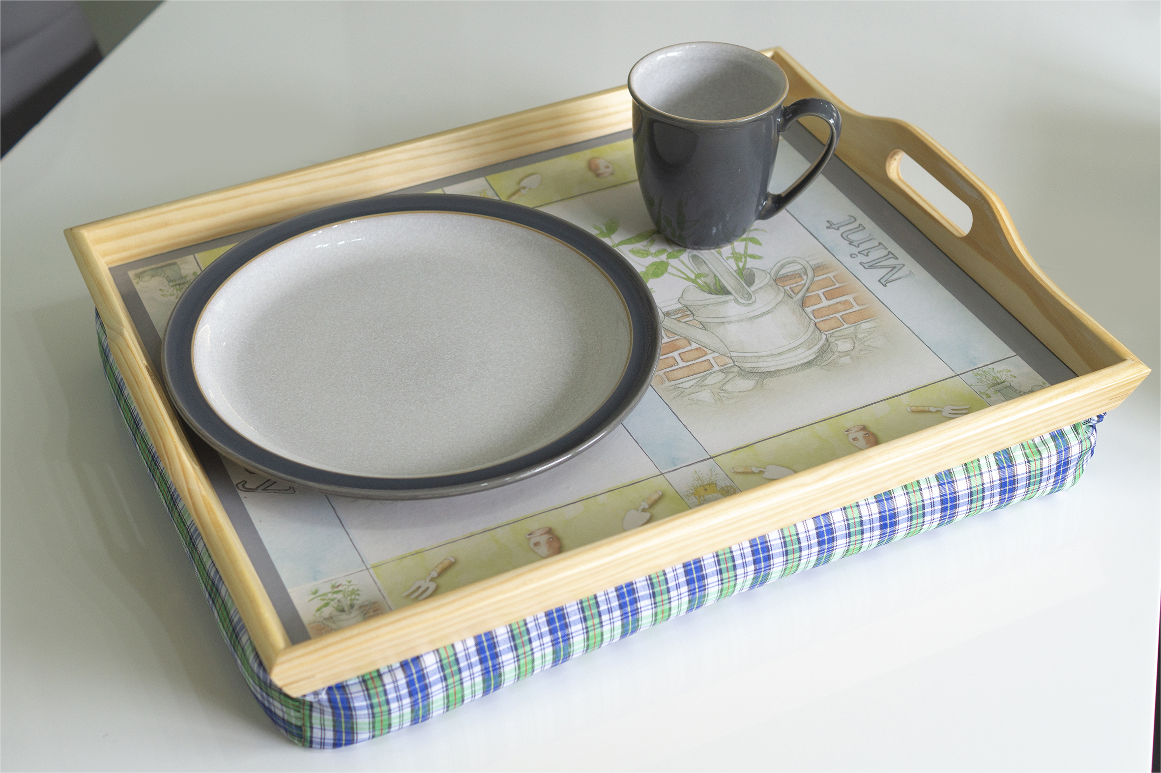 schoottafel met kussen met print