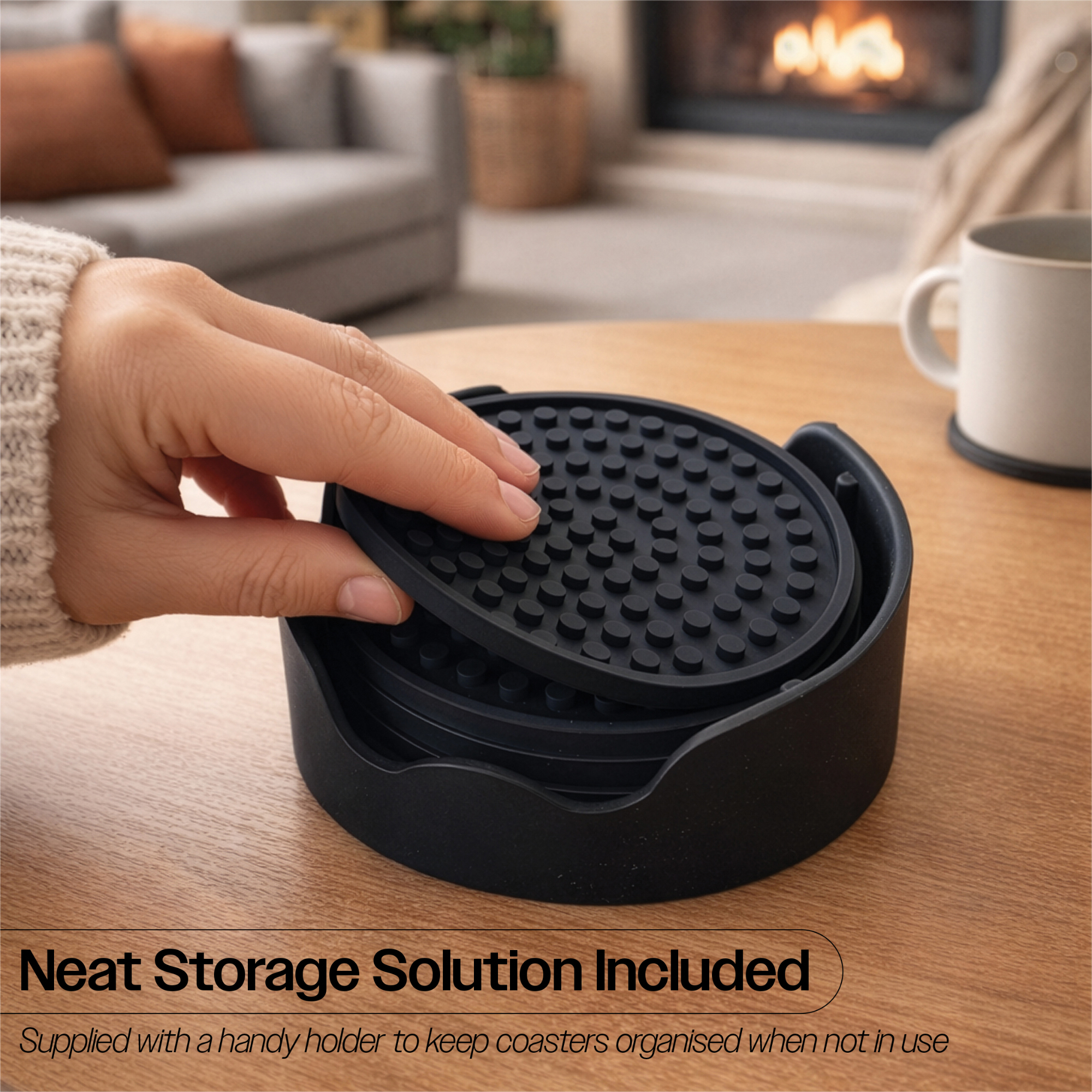 silicone onderzetters inclusief houder zwart aidapt