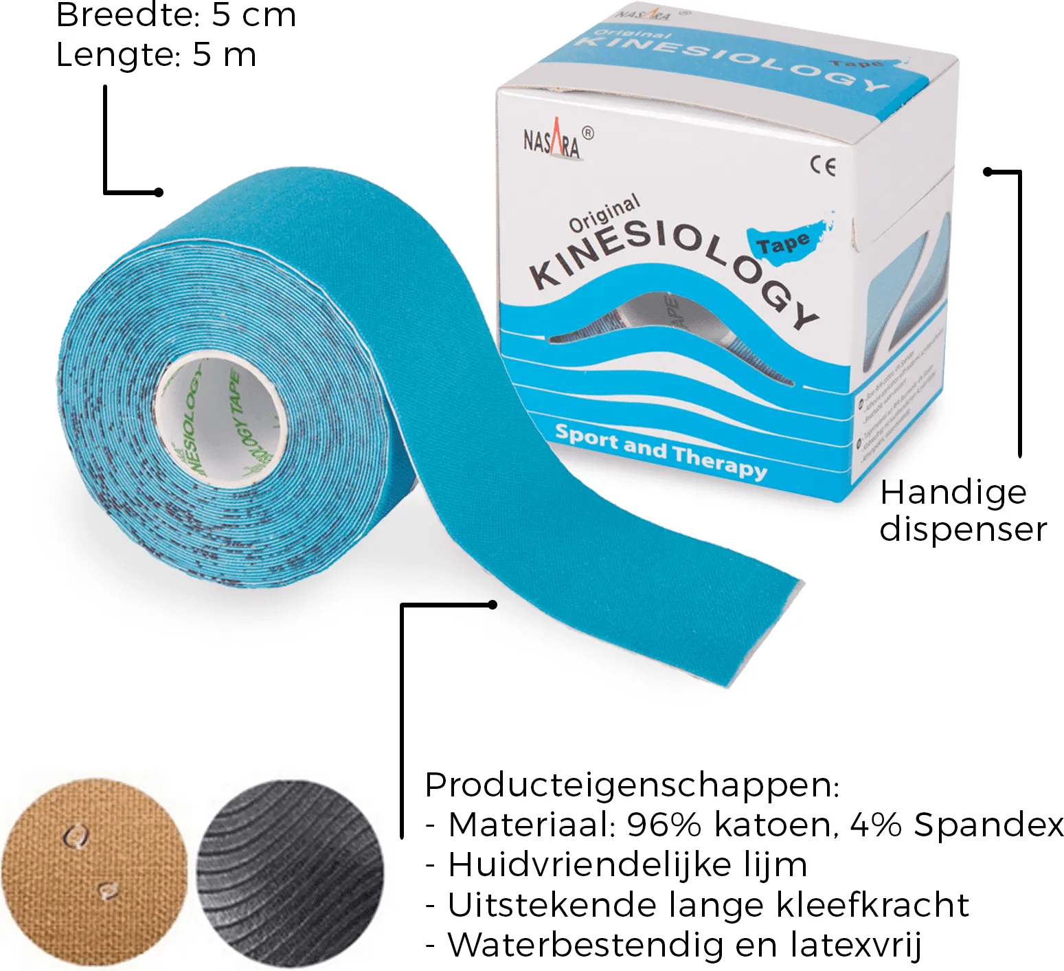 Kinesiotape Nasara Blauw 6 stuks
